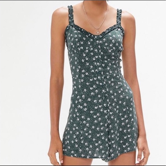 UO Floral Ruffle Button Romper - Picture 1 of 4